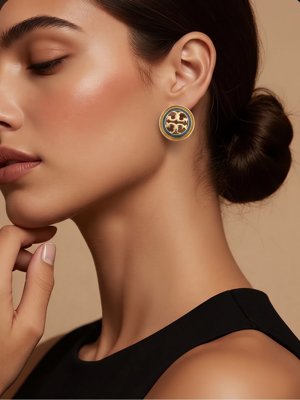 Authentic Tori Burch Gold and Green Studs Earrings.